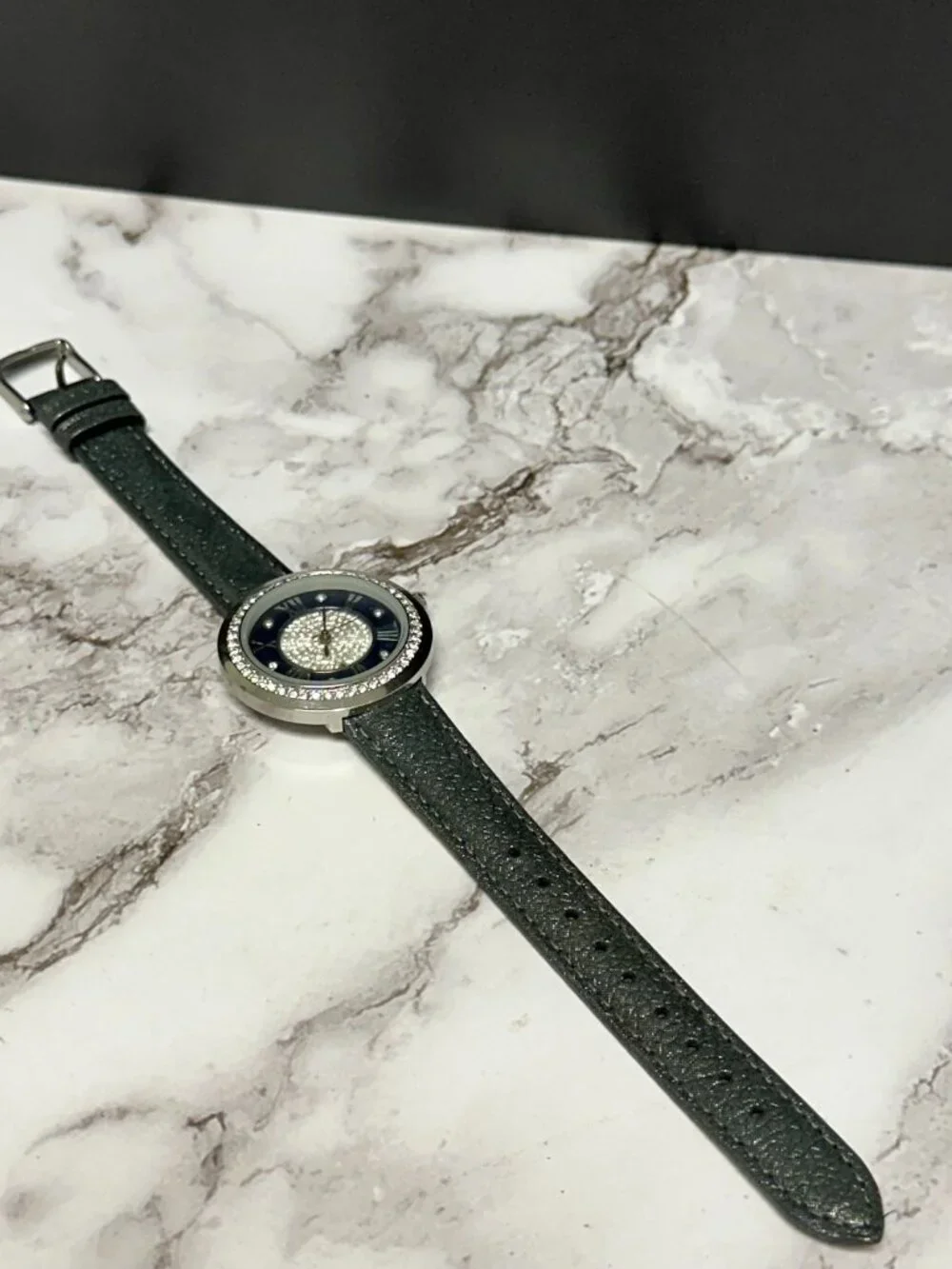 Genevex by Croton Watch Women Silver Tone Blue Dial Grey Band New Battery